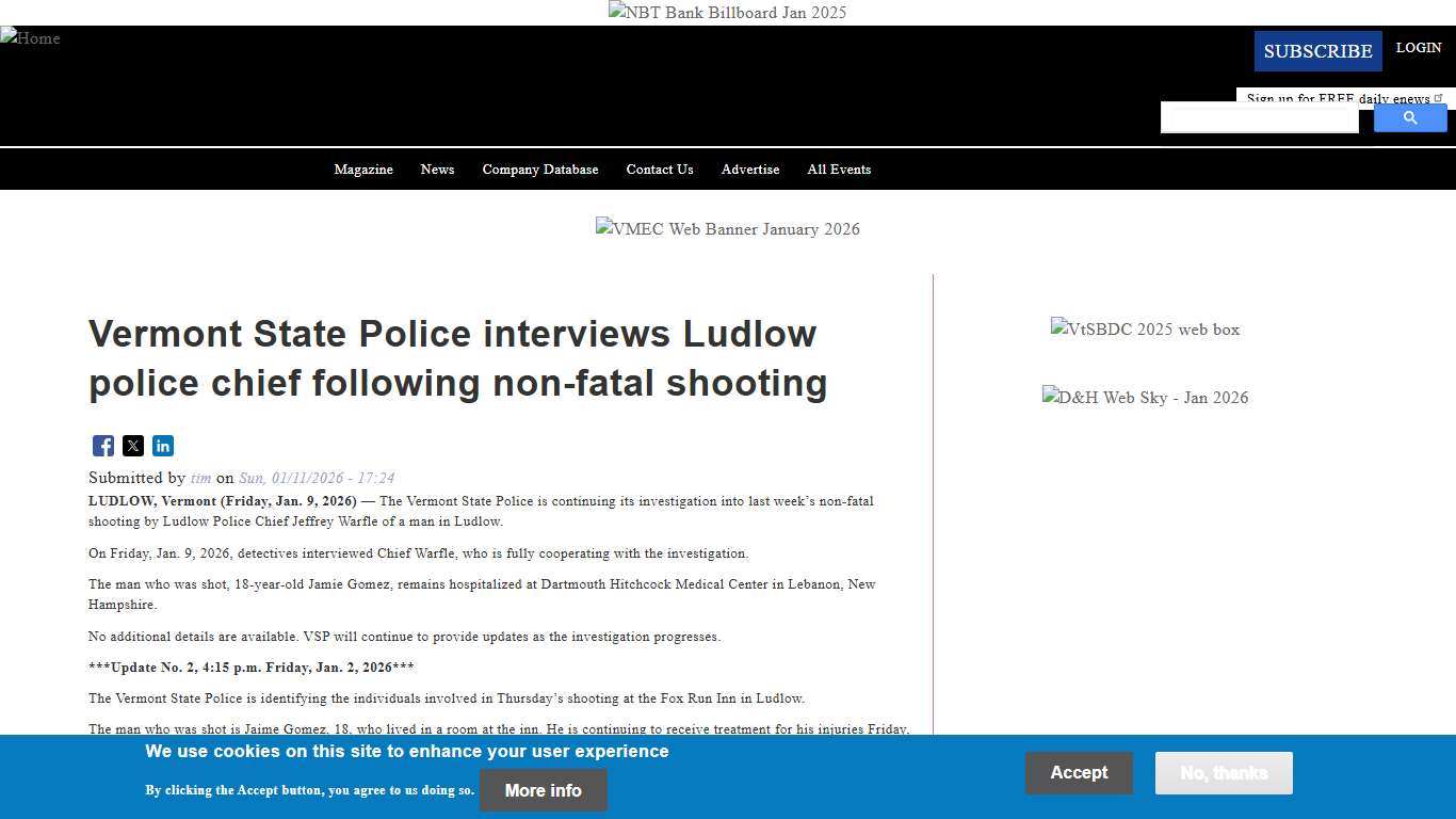 Vermont State Police interviews Ludlow police chief following non-fatal shooting | Vermont Business Magazine